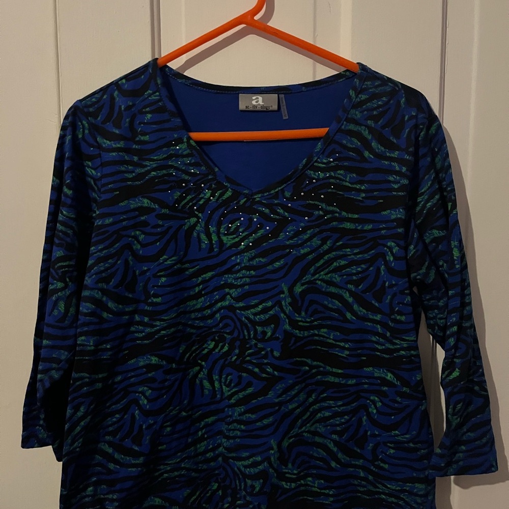 Elegant Blue and Green Zebra Print Blouse